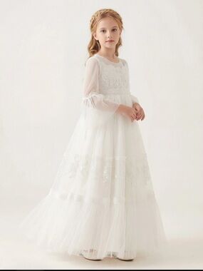 White Tulle Lace Girls' Formal Dress